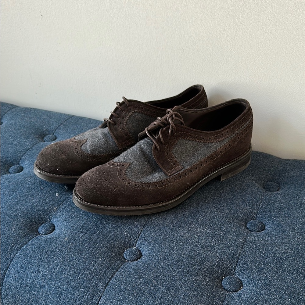 Canali Brown and Gray Oxford Shoes with Leather Finish